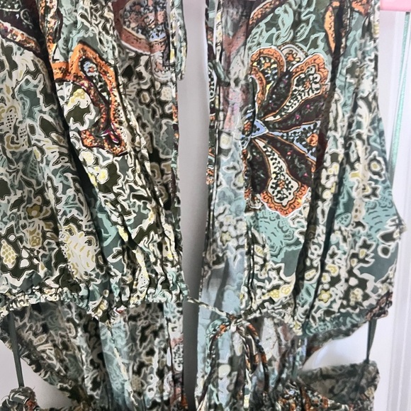 Zara Green Paisley Cutout Dress Size Large - Picture 10 of 13